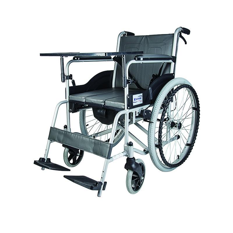 互邦钢管手动轮椅车带座便hbg15 B 铝合金轮椅车折叠轻便带便盆餐桌板残疾老人手推车 钟爱健康